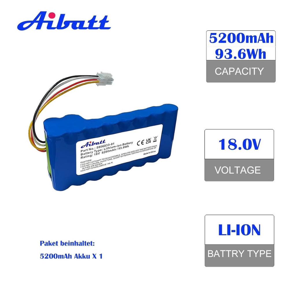 Акумулятор Aibatt для газонокосарки Husqvarna Automower літій-іонний 18V 5200mAh 93,6Wh - фото 5 Акумулятор Aibatt для газонокосарки Husqvarna Automower літій-іонний 18V 5200mAh 93,6Wh - фото 5