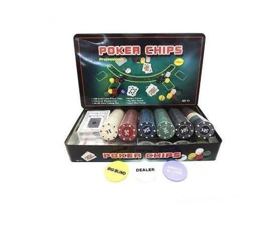 Набор игровых покеров Poker Set на 200 фишек с номиналом в металлической коробке (25714943)