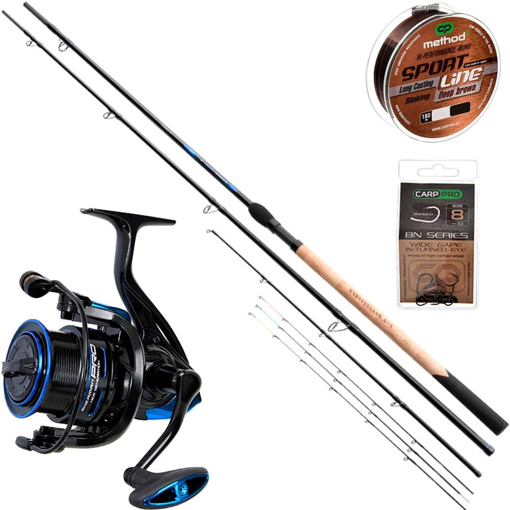 Набір Flagman вудилище фідерне Sherman 3,6 м 70 г/котушка фідерна SHNGR5000/гачки Carp Pro №8/волосінь Carp Pro 0,265 мм 180 м