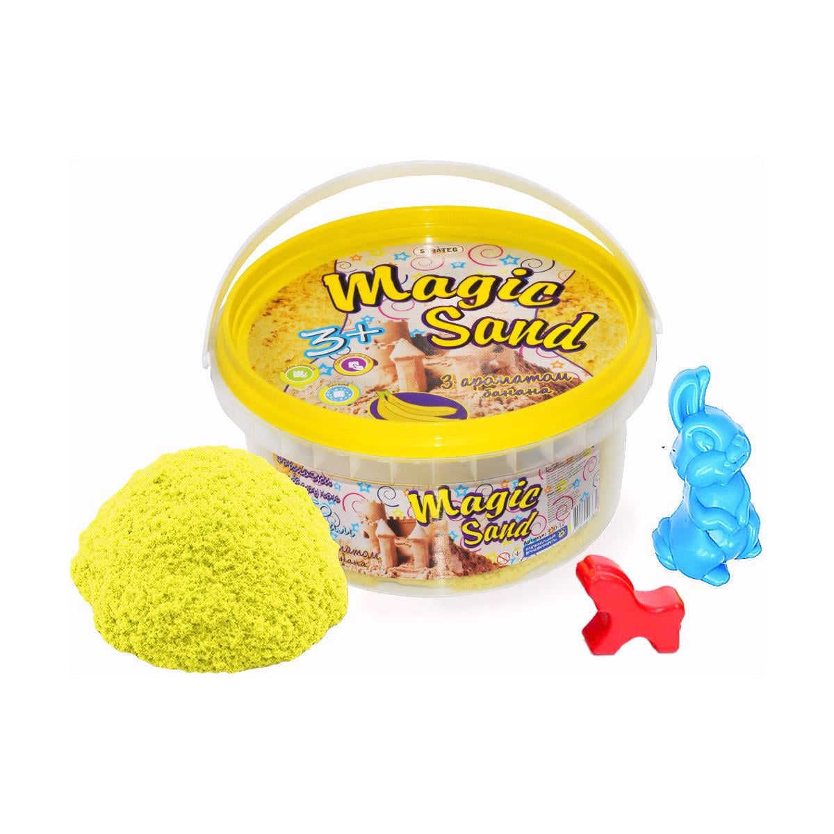 Кинетический песок Strateg Magic Sand 350 г с ароматом банана в ведре Желтый (370-12)
