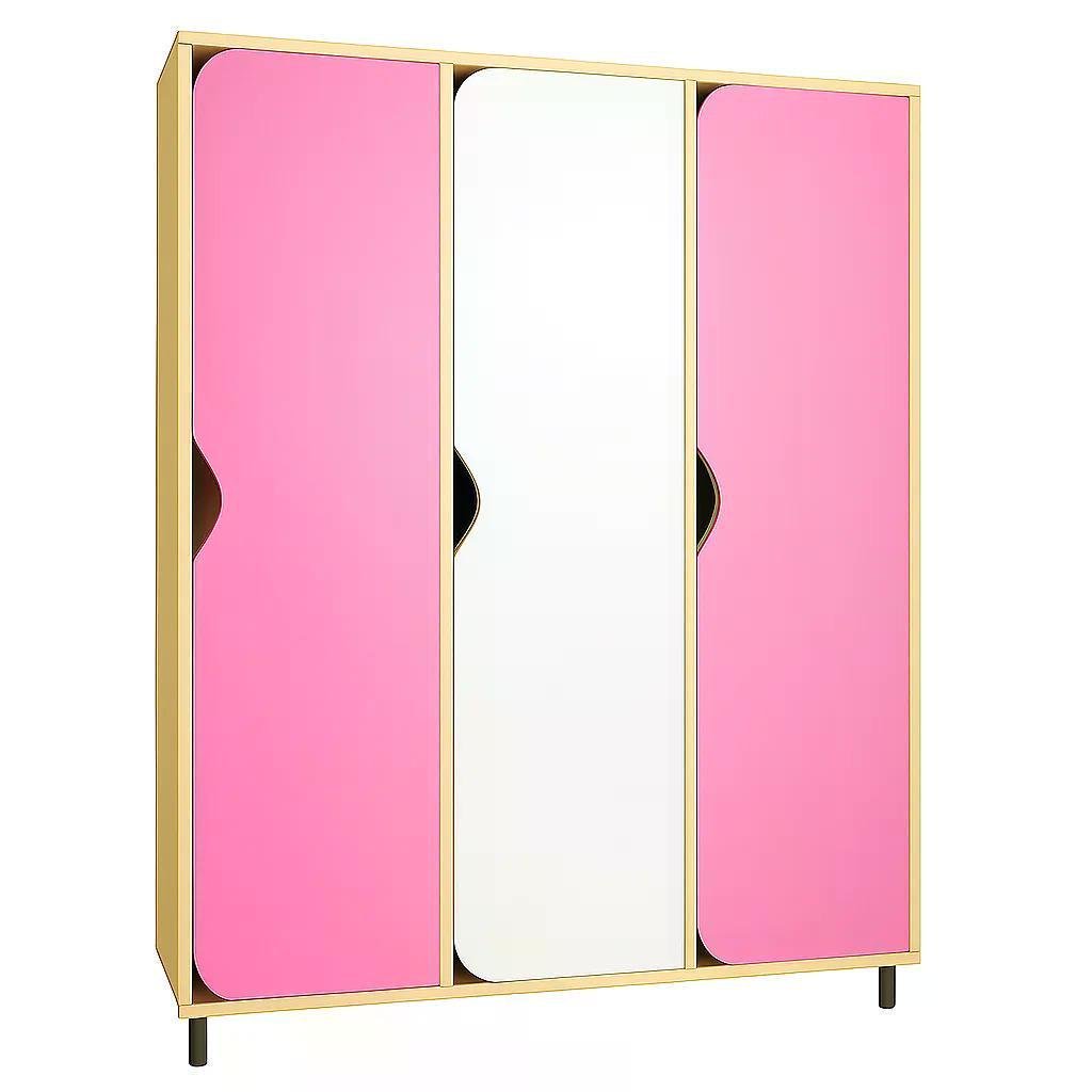 Шкаф для раздевалки DS-030 3-секционный на металлических регулируемых ножках Розовый/Белый