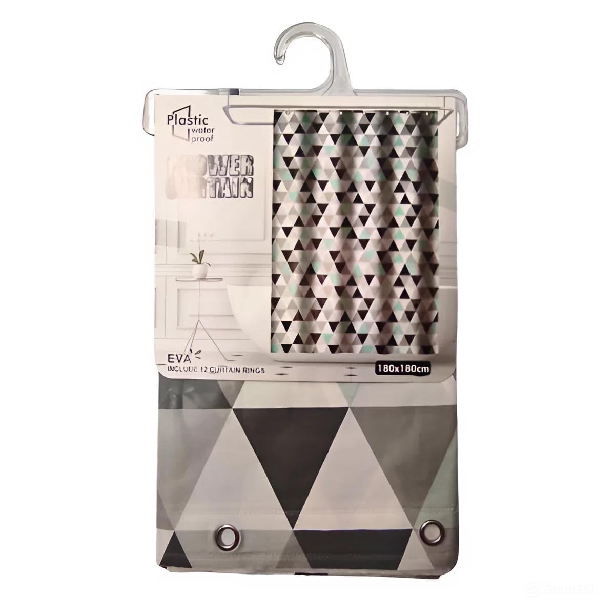 Шторка для ванной Stenson R88796 на кольцах 180x180 см с принтом треугольников (33148589)