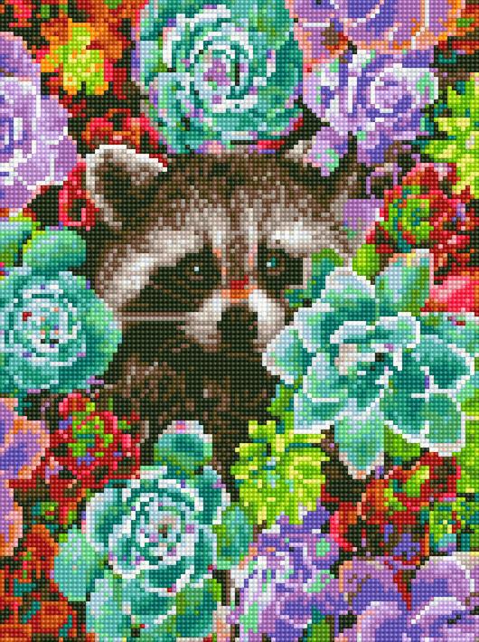 Алмазная мозаика Rainbow Art Енот в цветах 30x40 см (EJ1256)