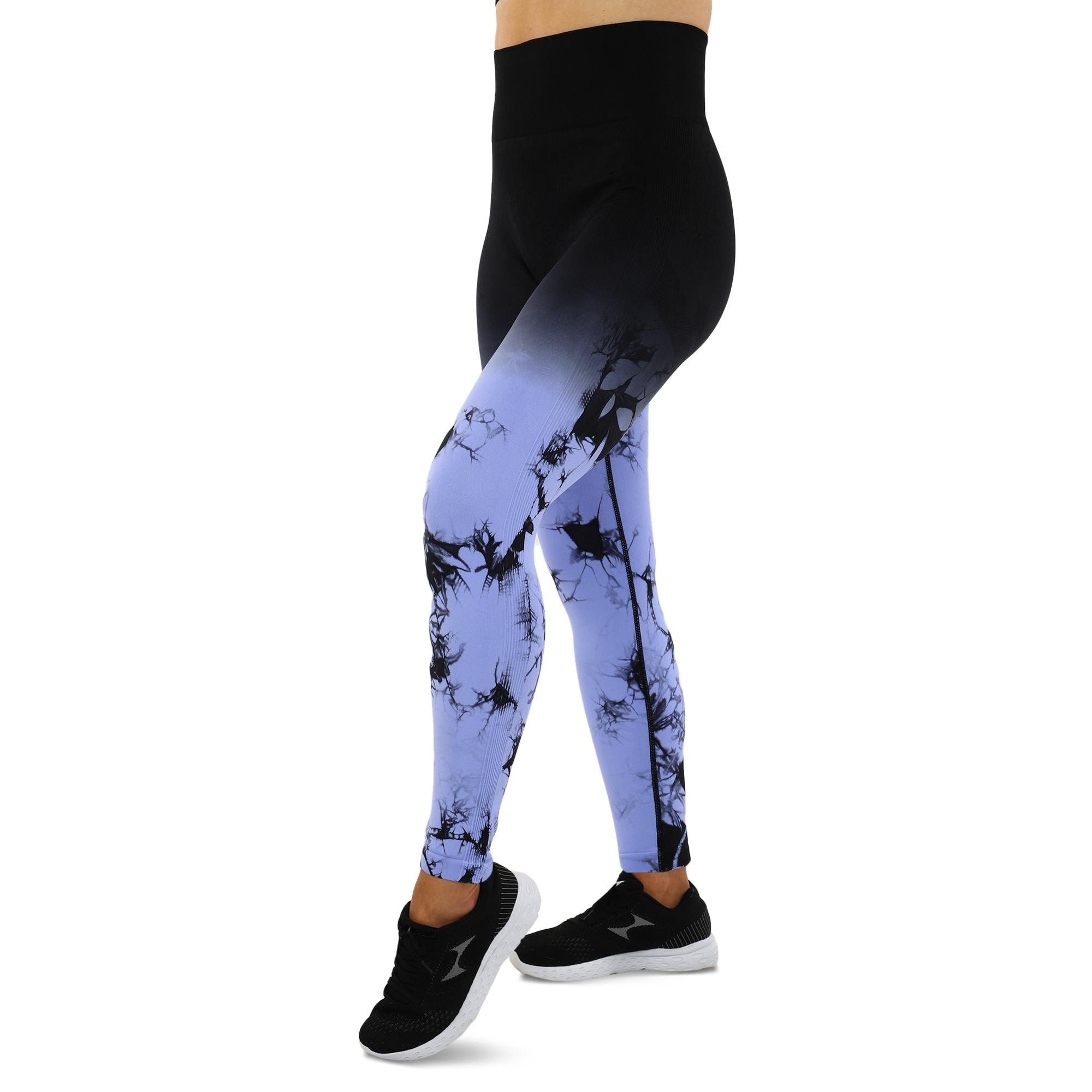 Лосины женские DOMINO 9072 бесшовные с эффектом пуш-ап мраморные тай-дай S Черно-сиреневый (9072_Черный-сиреневый_S)