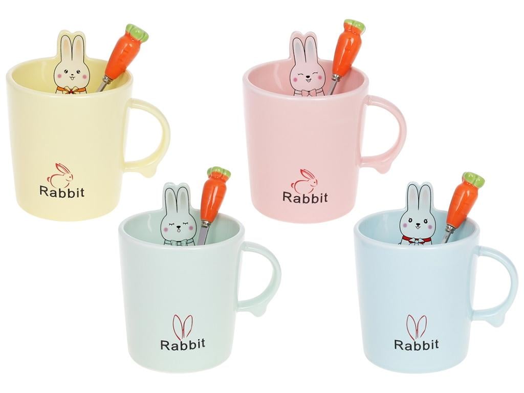 Чашка Rabbit с ложкой 380 мл 4 дизайна набор 4 шт. (BDI-927-222)