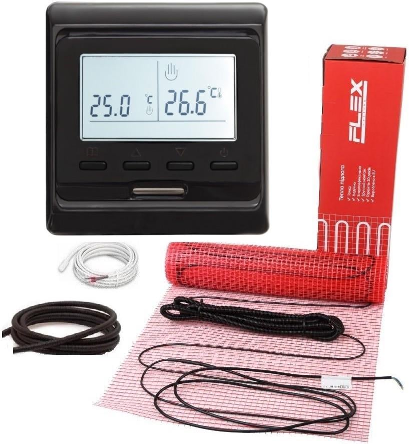 Мат нагревательный FLEX 1,5 м²/262,5 Вт с программируемым черным терморегулятором Е51