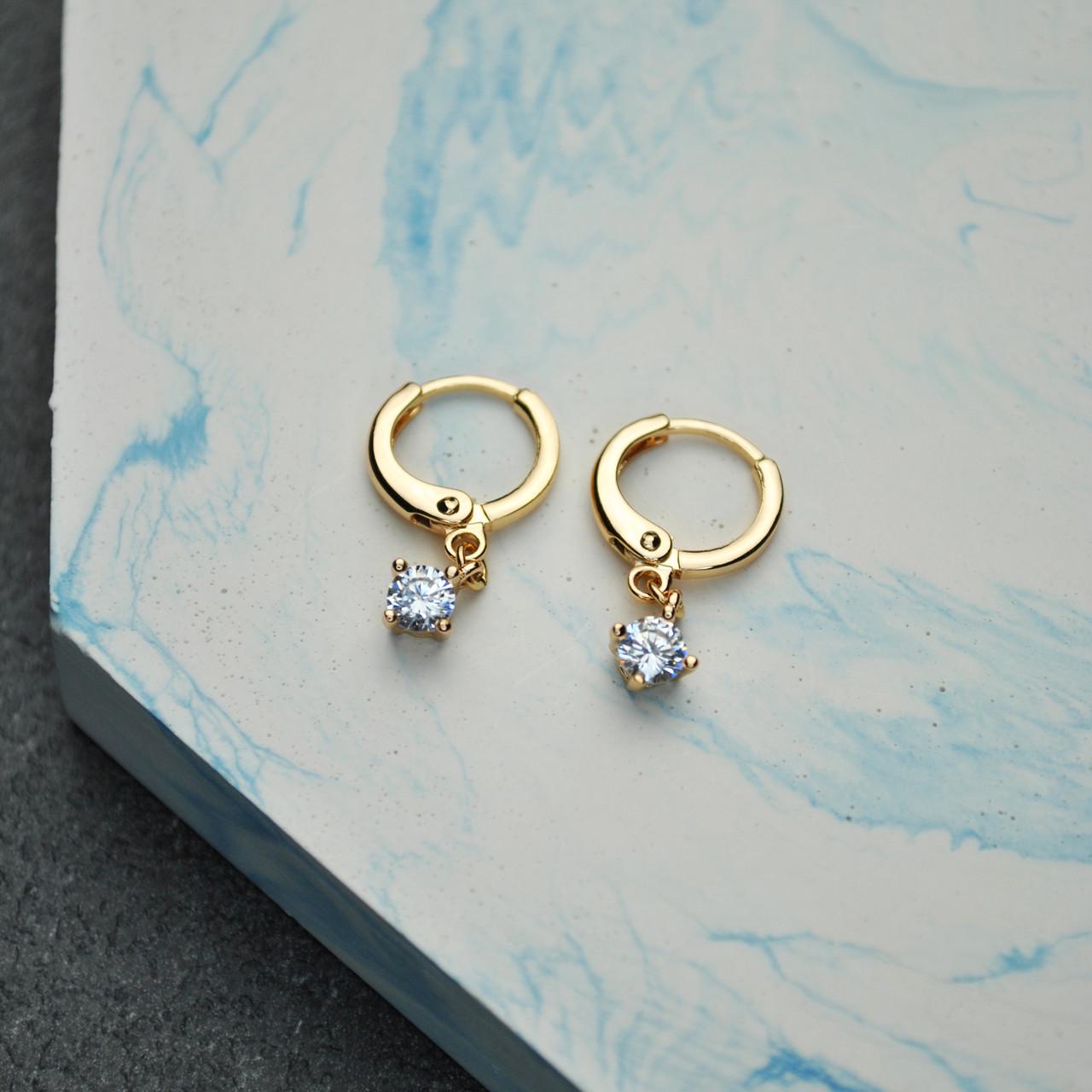 Серьги-кольца фианиты медицинская сталь позолота 4 мм (x102)