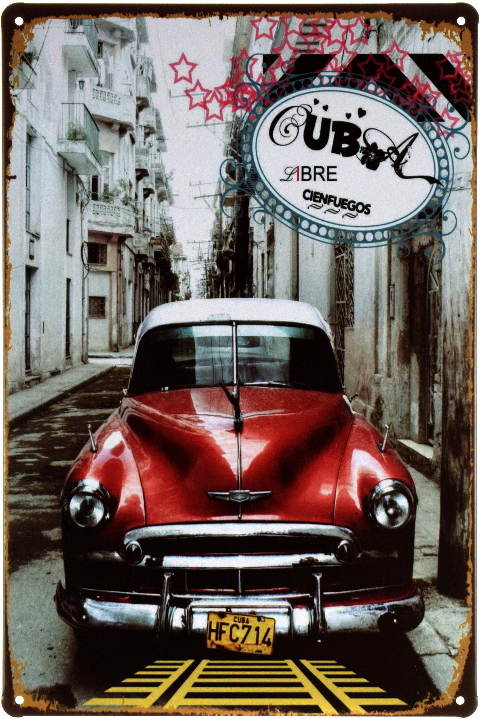 Табличка металлическая Cuba Red Car 20x30 см