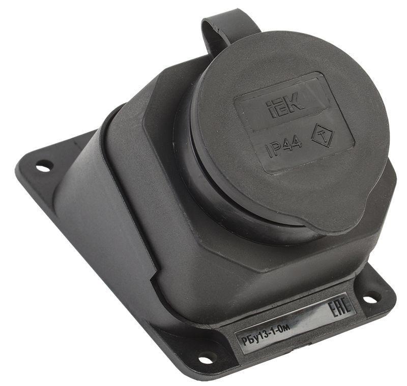 Розетка угловая настенная УЭК OMEGA РБу13-1-0м с защитной крышкой каучук 16A IP44 (PKR22-016-2-K02)