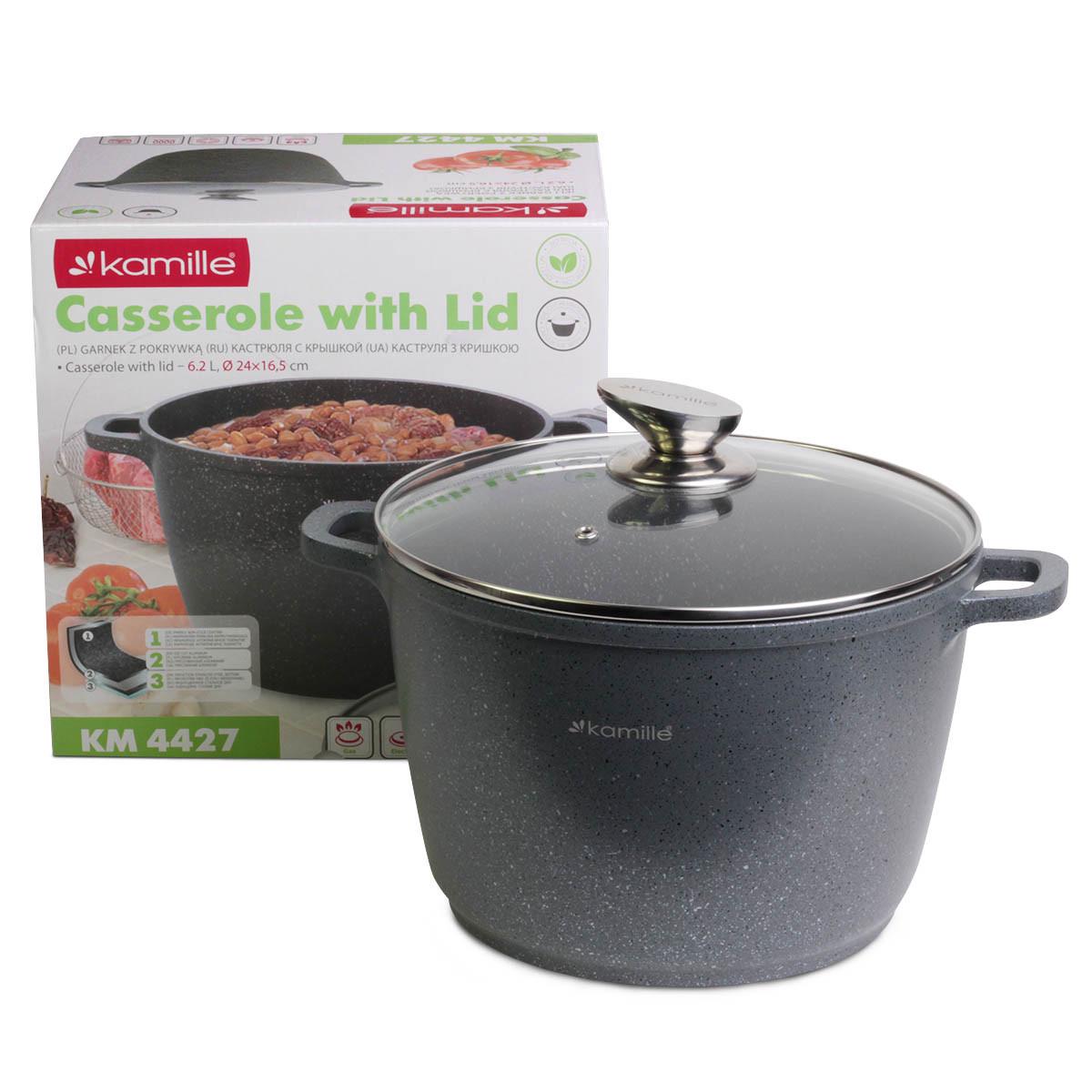Кастрюля с крышкой Kamille KM-4427 из литого алюминия с антипригарным покрытием 6,2 л (1677981331) Кастрюля с крышкой Kamille KM-4427 из литого алюминия с антипригарным покрытием 6,2 л (1677981331)