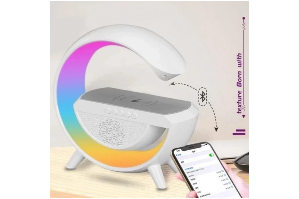 Лампа-нічник смарт настільна BT-2301 RGB Rainbow Light-Wireless з Bluetooth колонкою бездротова зарядка White (374372) - фото 5