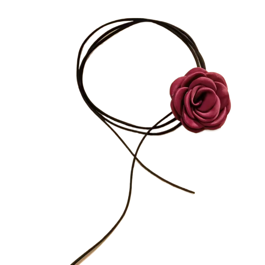 Чокер на шею с розой и шнурком 120 см Бордовый (R9389)
