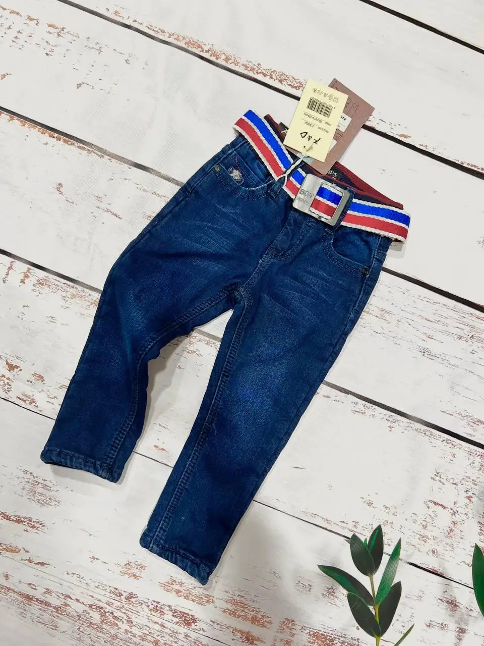 Детские джинсы в комплекте с поясом на флисе 86 см/92 см (08965)