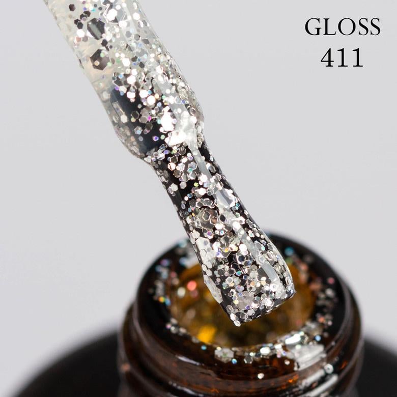 Гель-лак GLOSS 411 с голографическими микроблестками 11 мл Серебристый (86583)