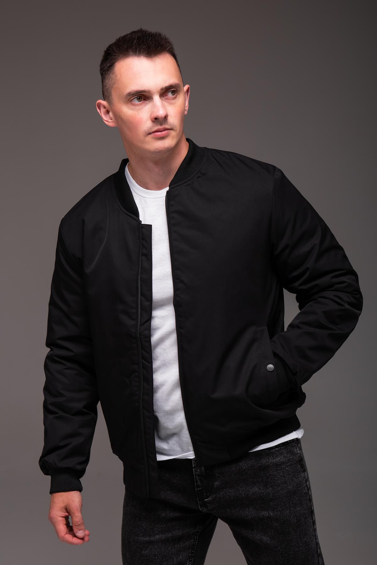 Бомбер мужской весенне-осенний утепленный 3XL Черный (2407/3) - фото 4