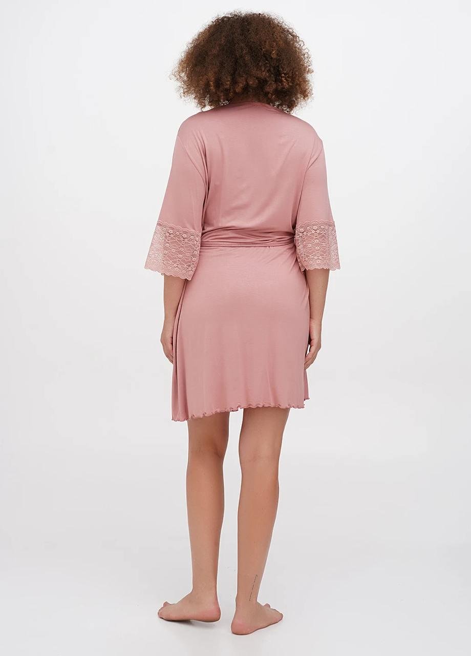 Комплект женский ночная рубашка/халат Cotpark M Пудровый (16197-02-M) - фото 2 Комплект женский ночная рубашка/халат Cotpark M Пудровый (16197-02-M) - фото 2