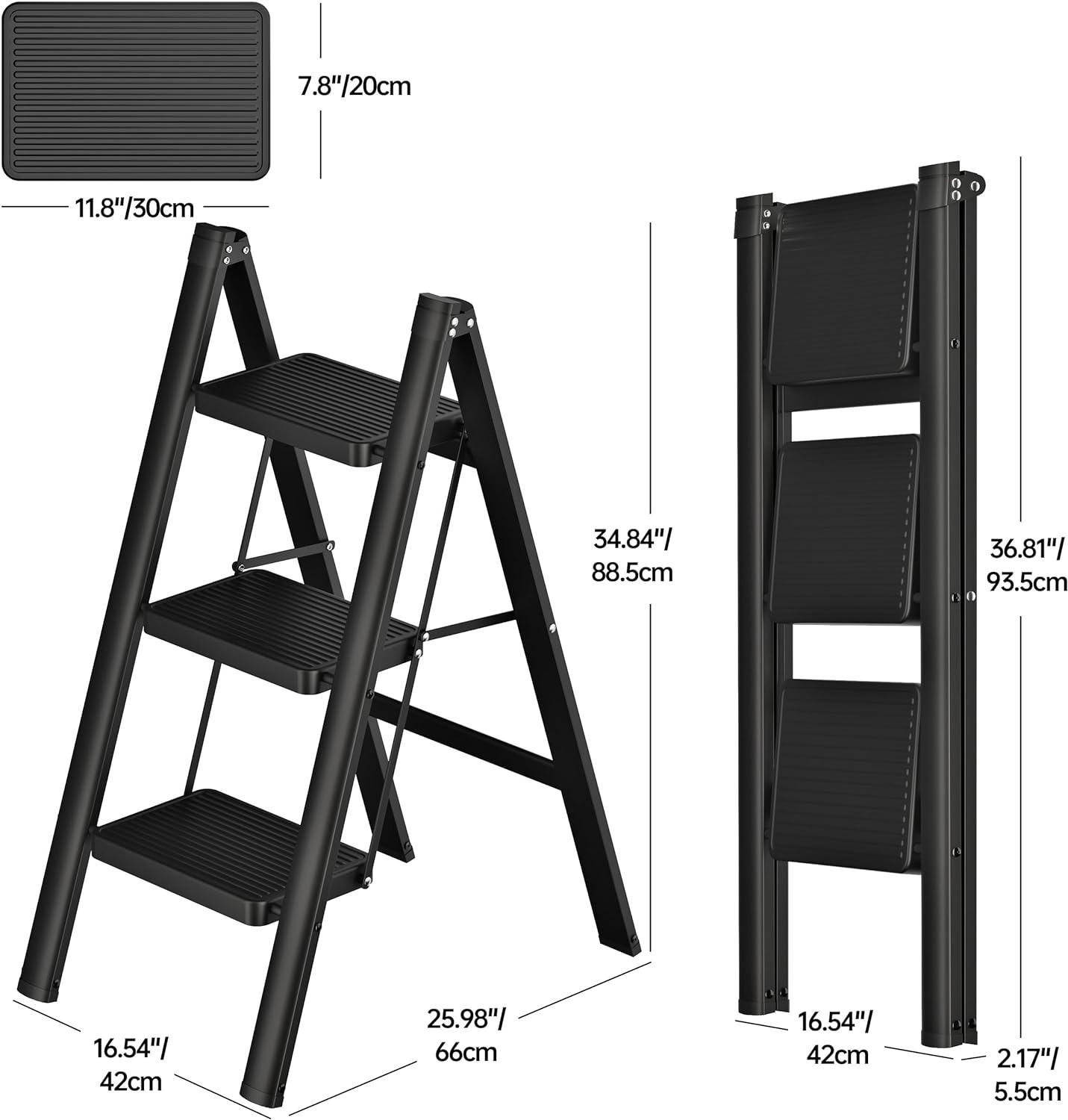 Драбина побутова DOAKT складна металева 3 сходинки до 150 кг Black (M3S-270-BLK) - фото 5