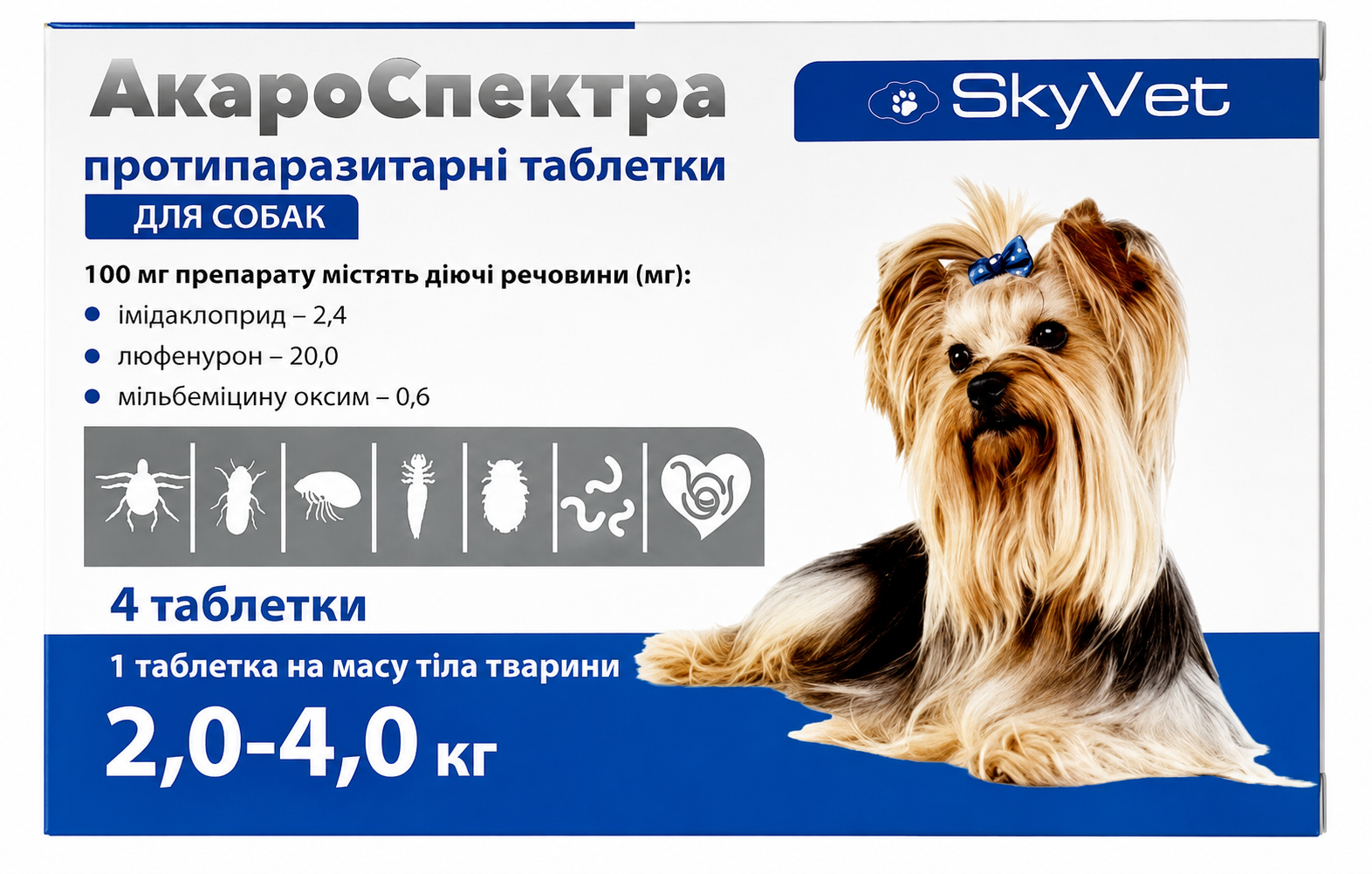Противапаразитные таблетки для собак АкароСпектра 2,0-4,0 кг 4 табл.