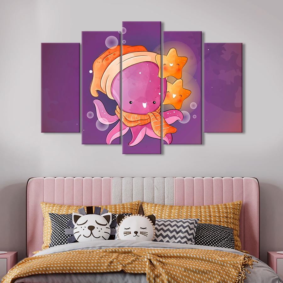 Картина в детскую комнату Пара морских звёздочек и милый осьминог 112x68 см (A1415-5)