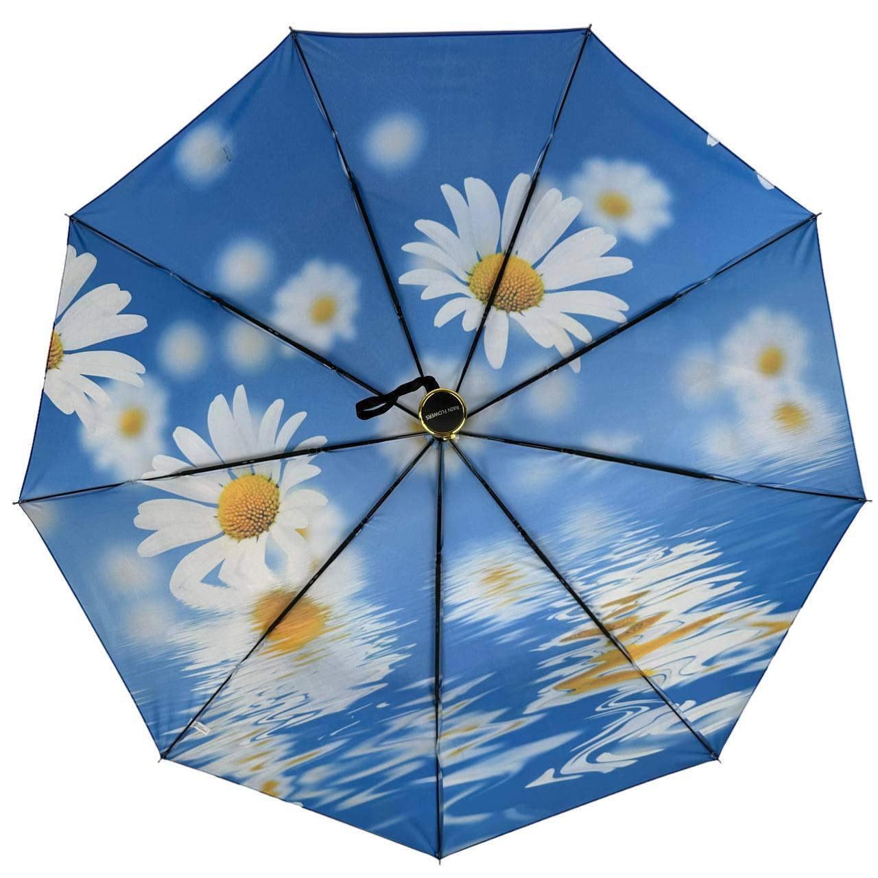 Зонт женский автомат Rain Flower с ромашками в подарочной упаковке с платком Голубой (01020-6) - фото 5