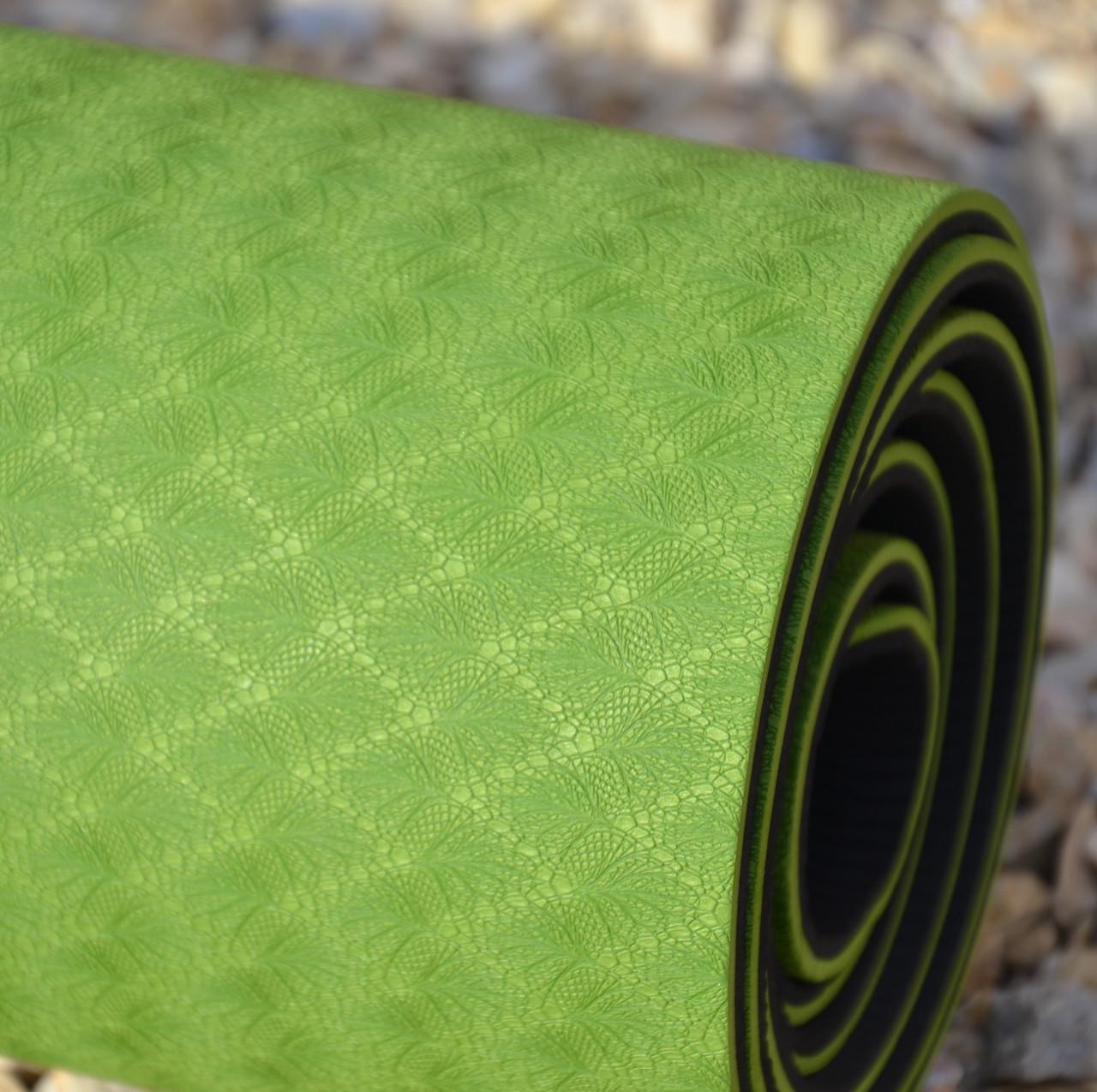 Килимок для йоги та фітнесу U-Powex TPE Yoga mat 183х61х0,6 см Green/Black (20176193) - фото 7