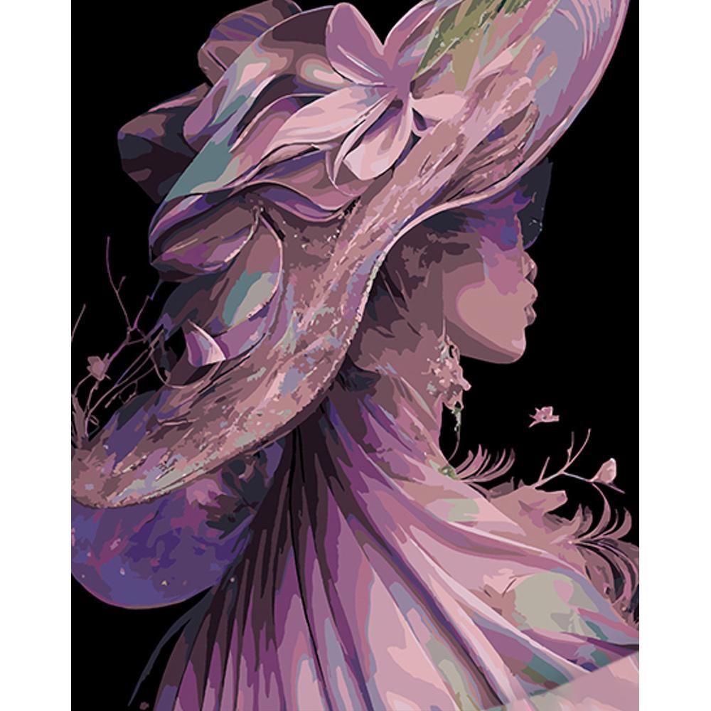 Картина по номерам Strateg Премиум Девушка в шляпе на черном фоне 40x50 см (Str-AH1054)