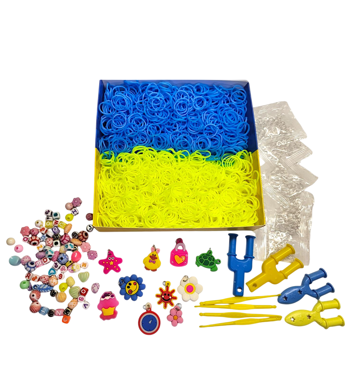 Набір для плетіння браслетів з резинок Loom Bands Патріотичний з аксесуарами 2500 шт. Жовто-блакитний