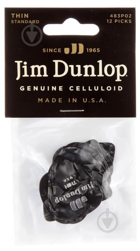 Медиаторы Dunlop 483P02TH Genuine Celluloid Black Pearloid Thin Player's Pack (12 шт.)