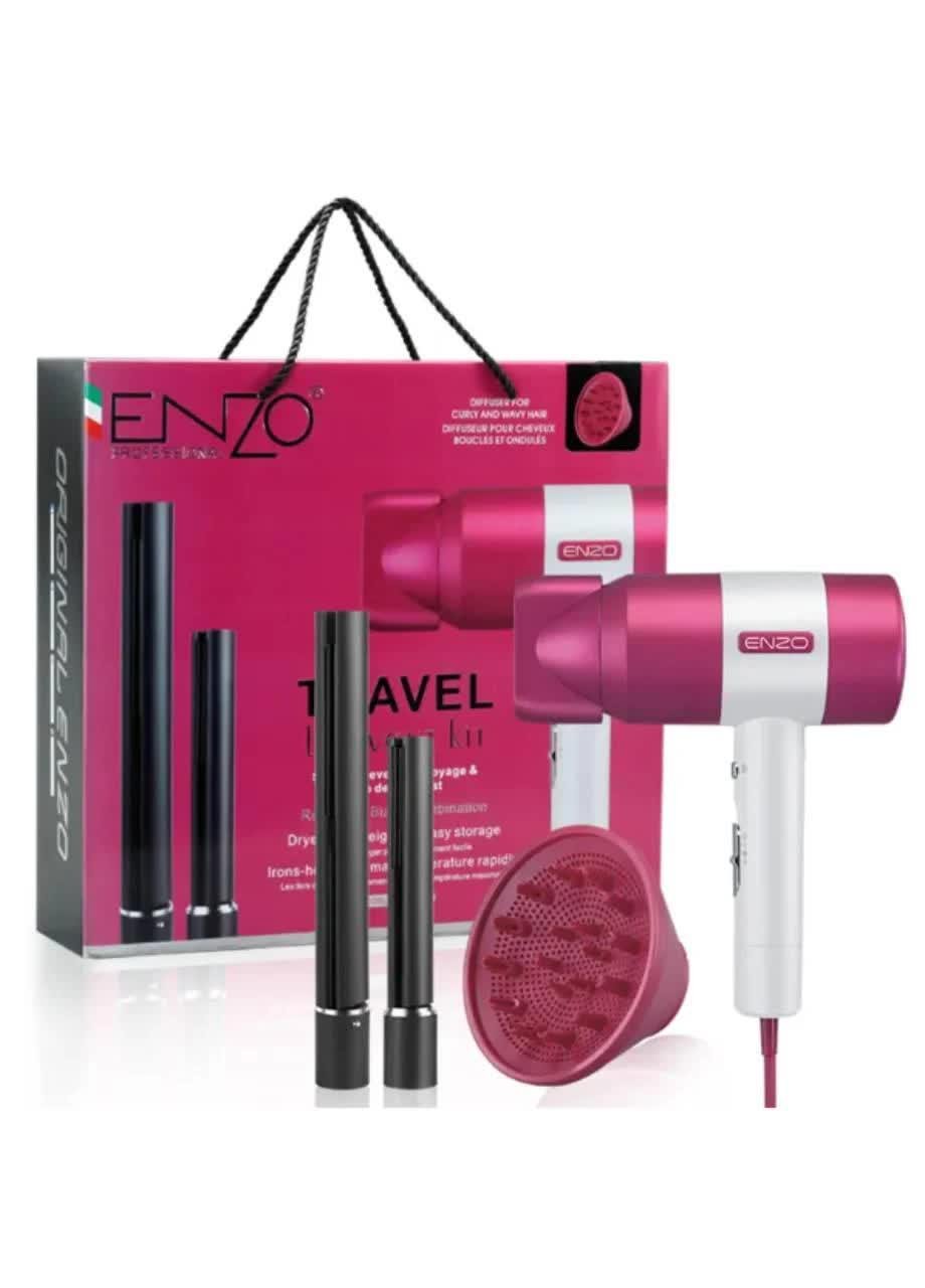Фен для сушіння волосся Enzo EN-139 з плойками та щіткою Рожевий (28426732)