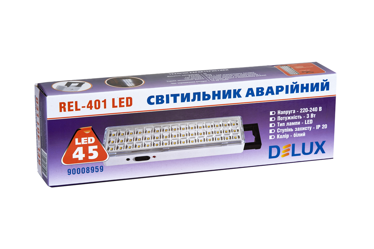 Светильник светодиодный аварийный Delux REL-40 1 3.7V 1,5 Ah 45 LED 3 Вт 230x65x30 аккумуляторный (90016959) - фото 2