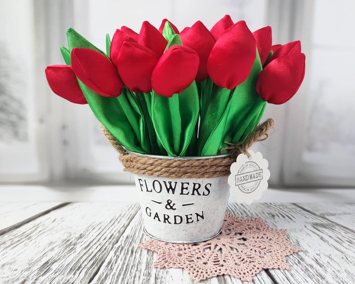 Букет тюльпанов из ткани в металлическом кашпо Красный (1347195359) Букет тюльпанов из ткани в металлическом кашпо Красный (1347195359)