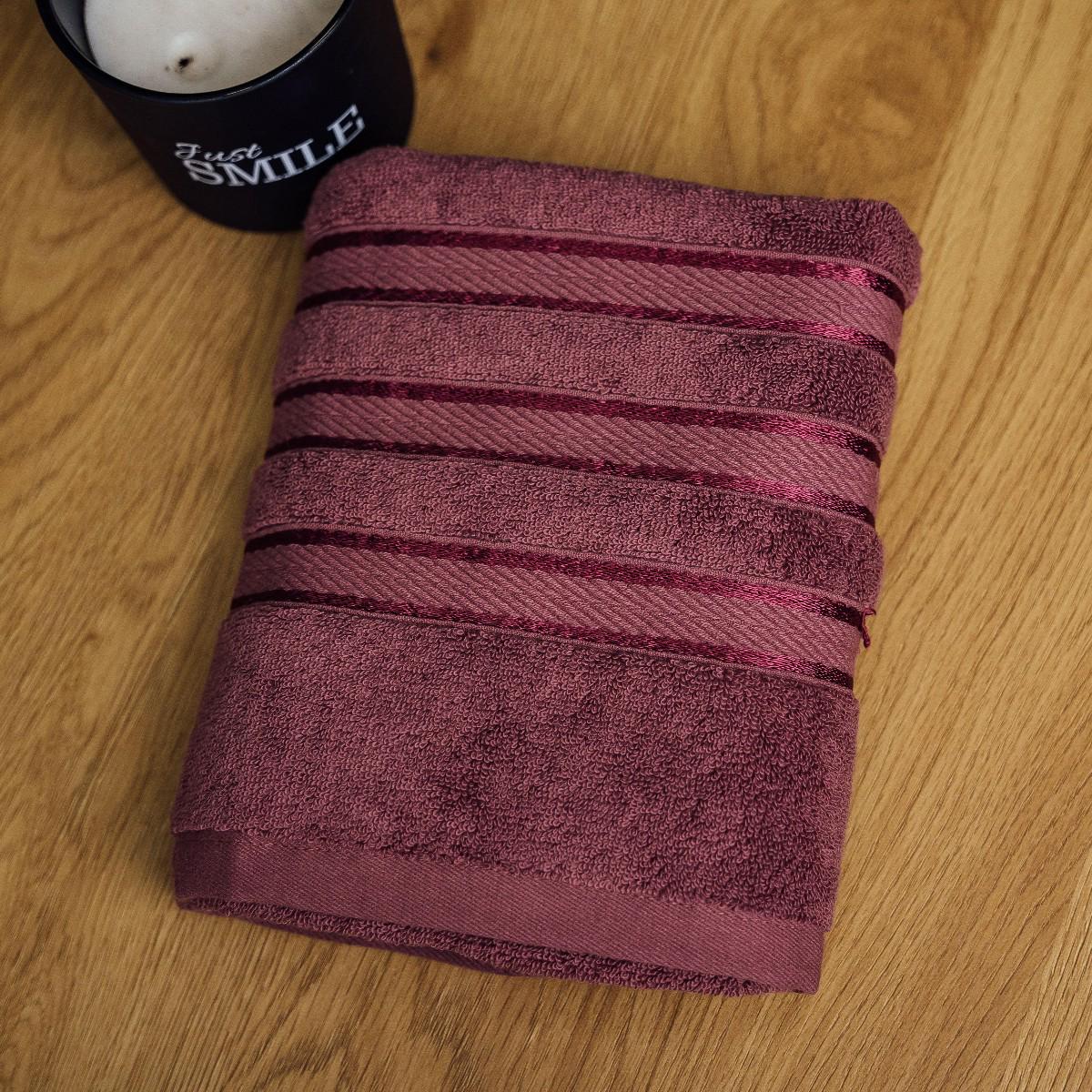 Рушник банний Koloco Чотири смуги махра 70х140 см Бордовий (41197) - фото 2 Рушник банний Koloco Чотири смуги махра 70х140 см Бордовий (41197) - фото 2
