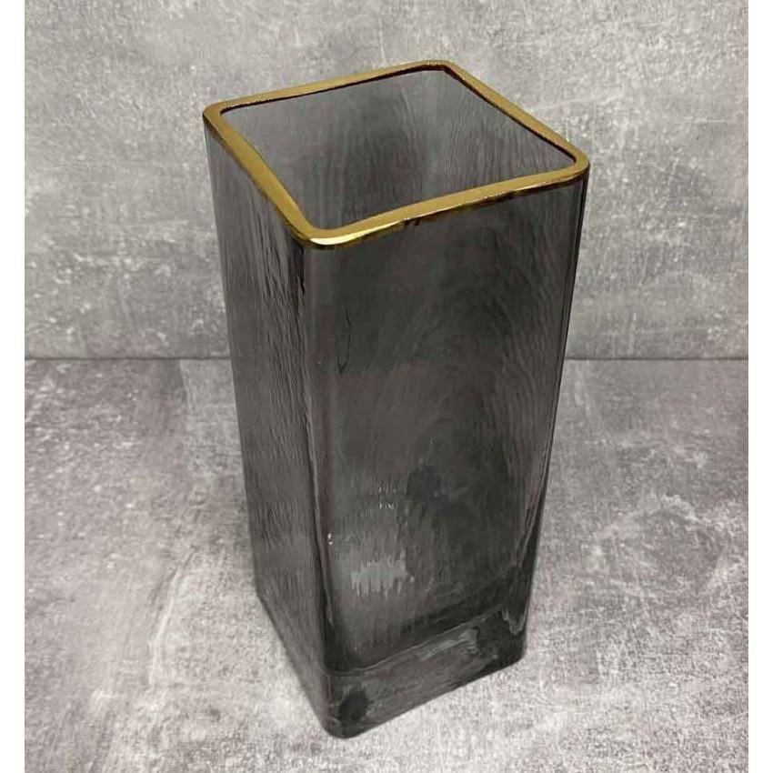 Ваза скляна прямокутна Olens 8030-191 із золотим обідком 20 см Чорний лід (1656607822)