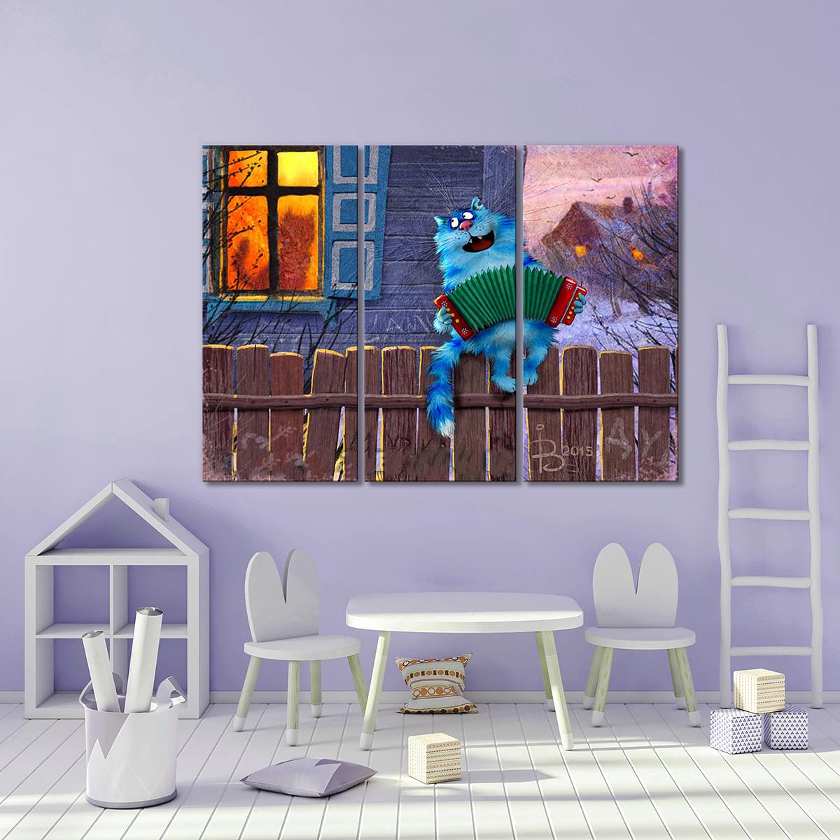 Модульная картина Серенада на заборе 3 модуля 70x105 см