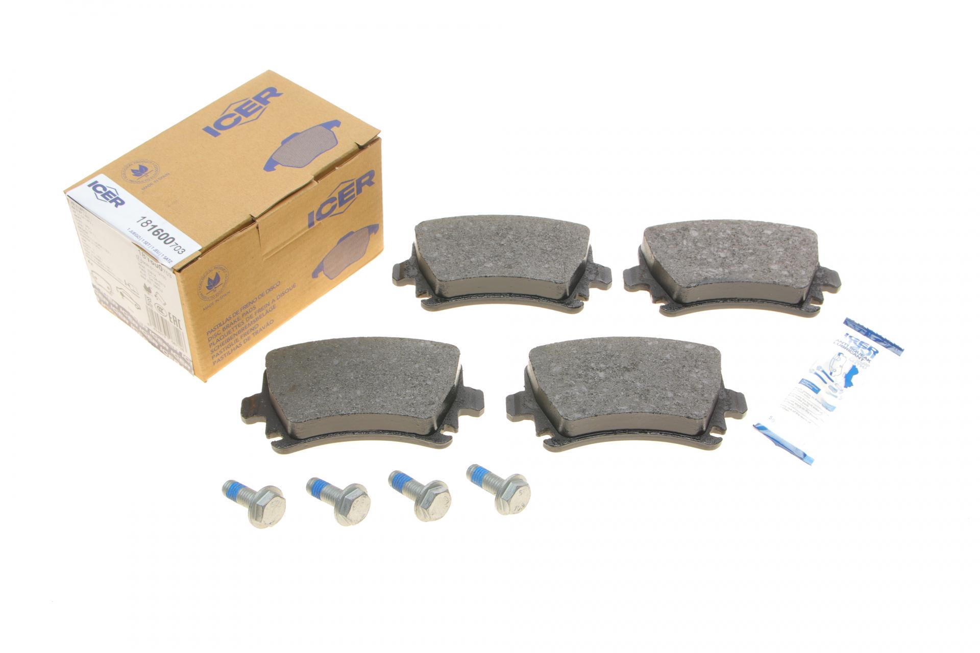 Колодки тормозные задние ICER Audi A3/A4/A6/VW Caddy/Touran 04-15/Golf/Passat/Skoda Octavia 03-/SuperB (181600-703)