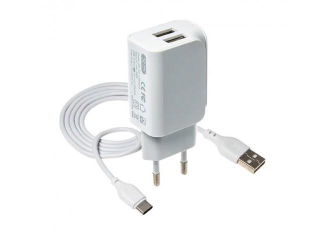 Мережевий зарядний пристрій Xo L35D 2 USB/2,1 A Type C Білий (000046789)