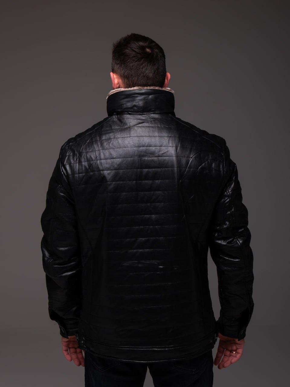 Куртка чоловіча зимова з еко шкіри на хутрі стьобана L Чорний (2297/2) - фото 4 Куртка чоловіча зимова з еко шкіри на хутрі стьобана L Чорний (2297/2) - фото 4
