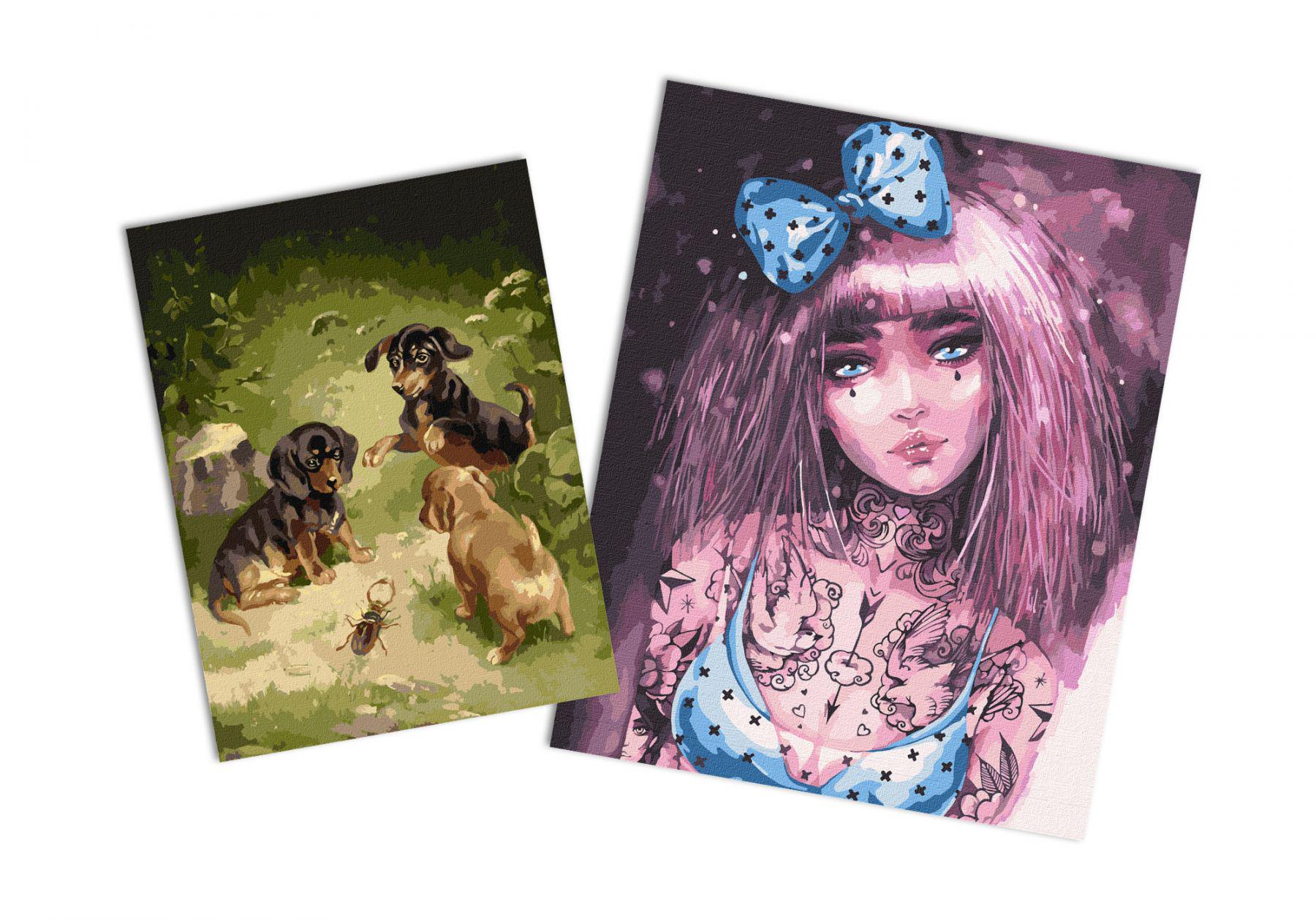 Набір картин за номерами Ідейка 2в1 Бездонні очі 40x50 см KHO4998 та Ігри цуценят 30x40 см KHO4363 (CKHO1332)