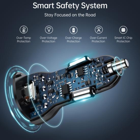 Зарядное устройство автомобильное Choetech 18W 1xType-C 1xUSB PD+QC3.0 Black (TC0005-101-BK) - фото 4 Зарядное устройство автомобильное Choetech 18W 1xType-C 1xUSB PD+QC3.0 Black (TC0005-101-BK) - фото 4