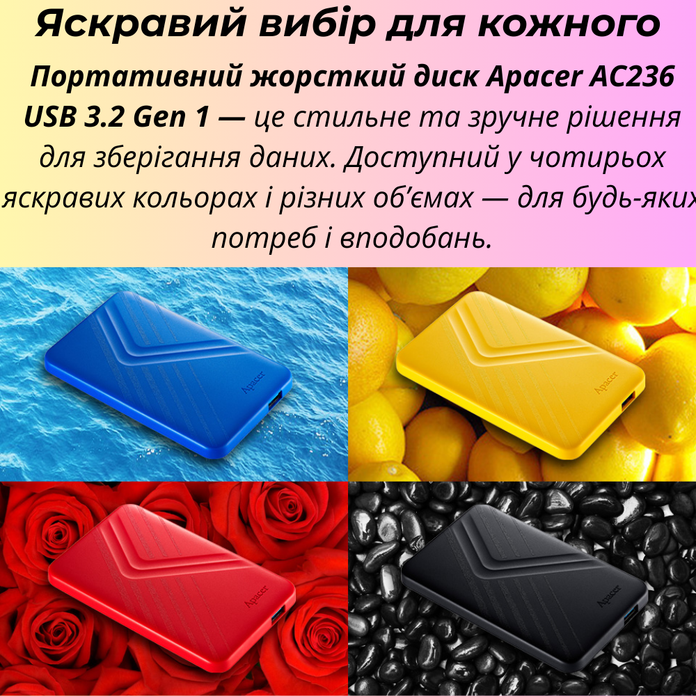Жесткий диск внешний Apacer USB 3.1 портативный 1 тб Черный (AC236-1ТБ) - фото 7