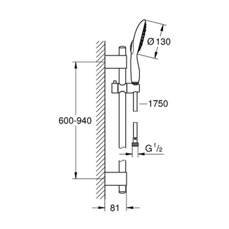 Душевой комплект Grohe Power&Soul 27738000 со штангой Хром (80075) - фото 2