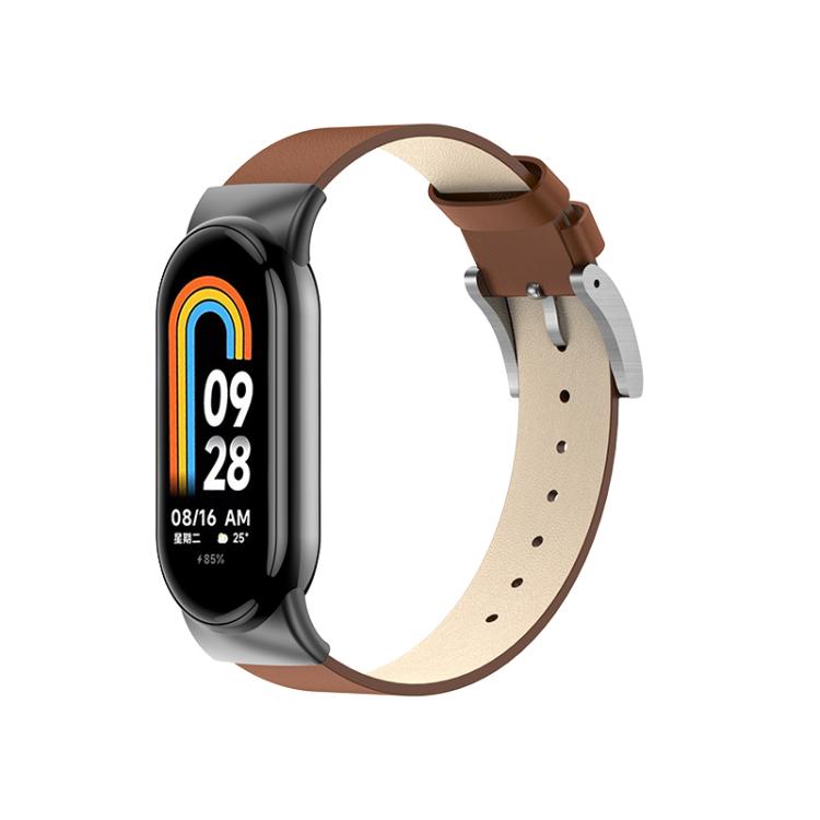 Ремешок кожаный для Xiaomi Band 8 Молочно-коричневый