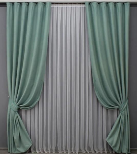 Шторы из льна 1,5х2,75 м 2 шт. Светло-бирюзовый (1439ш)