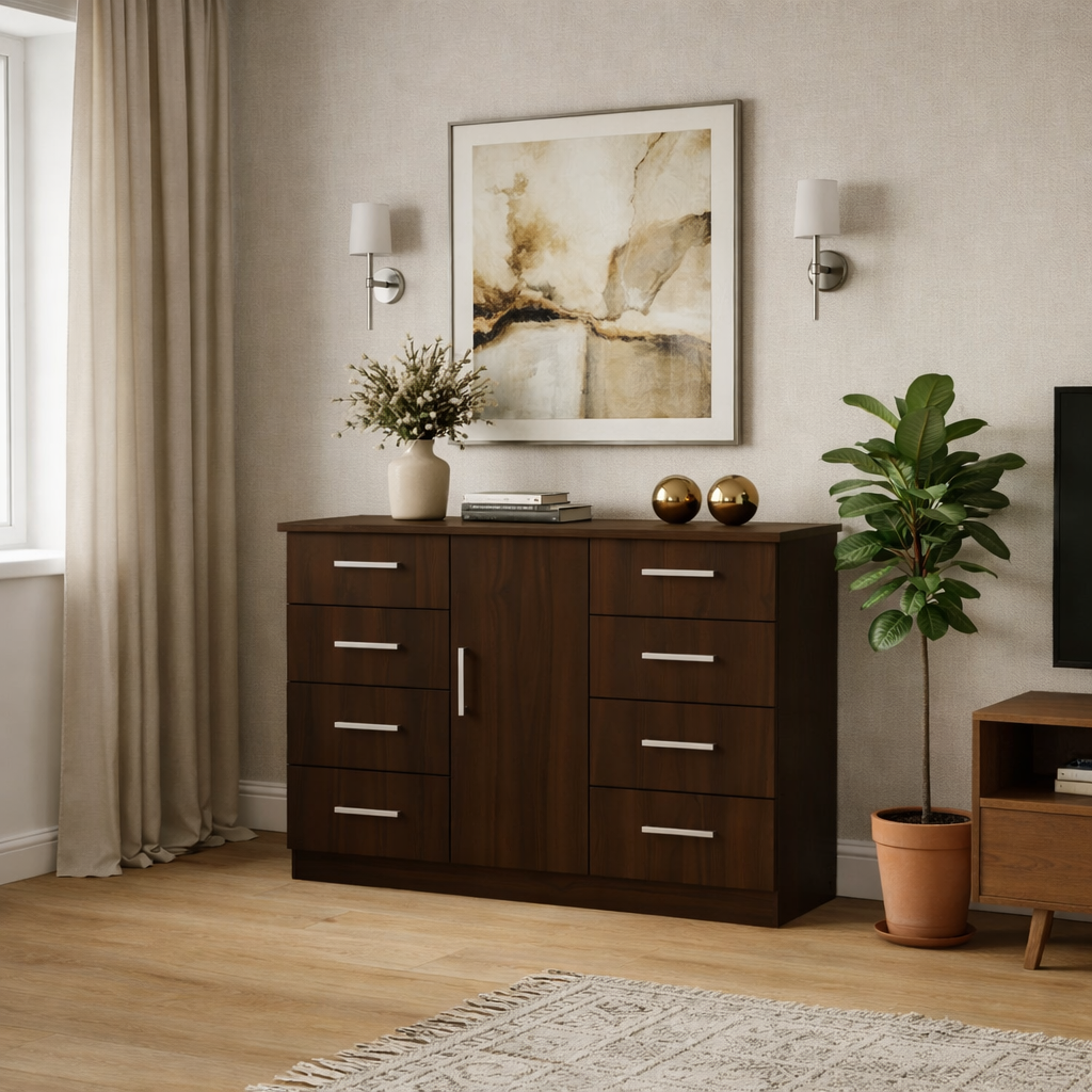 Комод V-Star S6 на 8 шухляд та 1 двері ЛДСП 1202х850х390 мм Горіх екко (33968940)