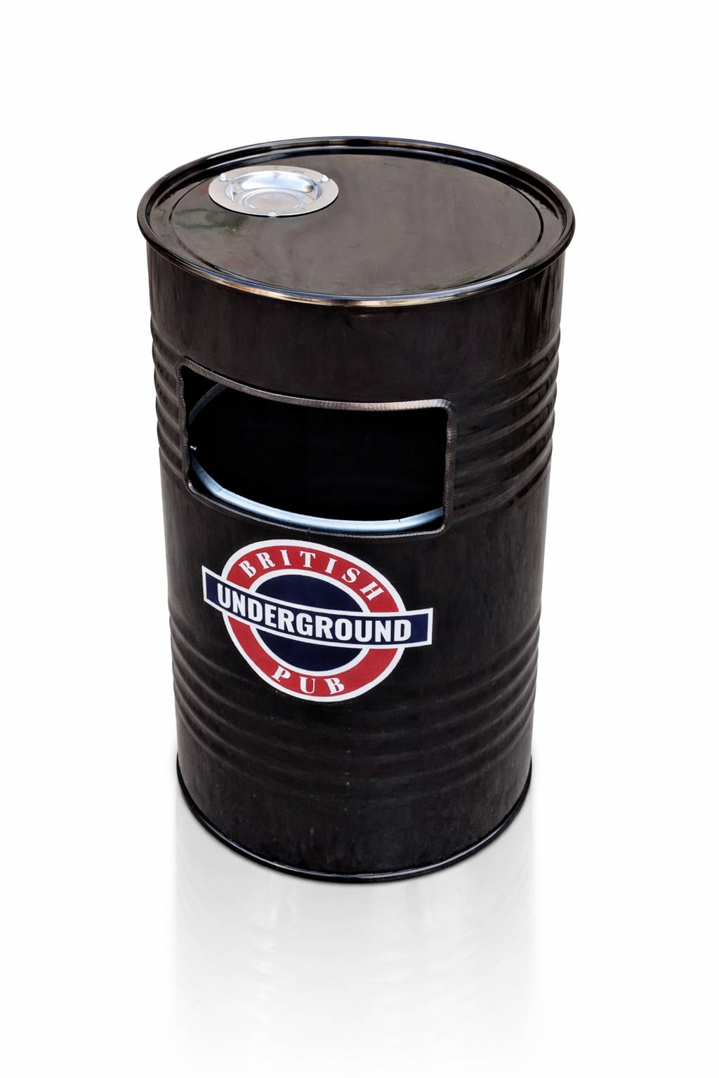 Урная уличная металлическая в форме бочки с пепельницей и брендированием 100 л Черный (32398072)