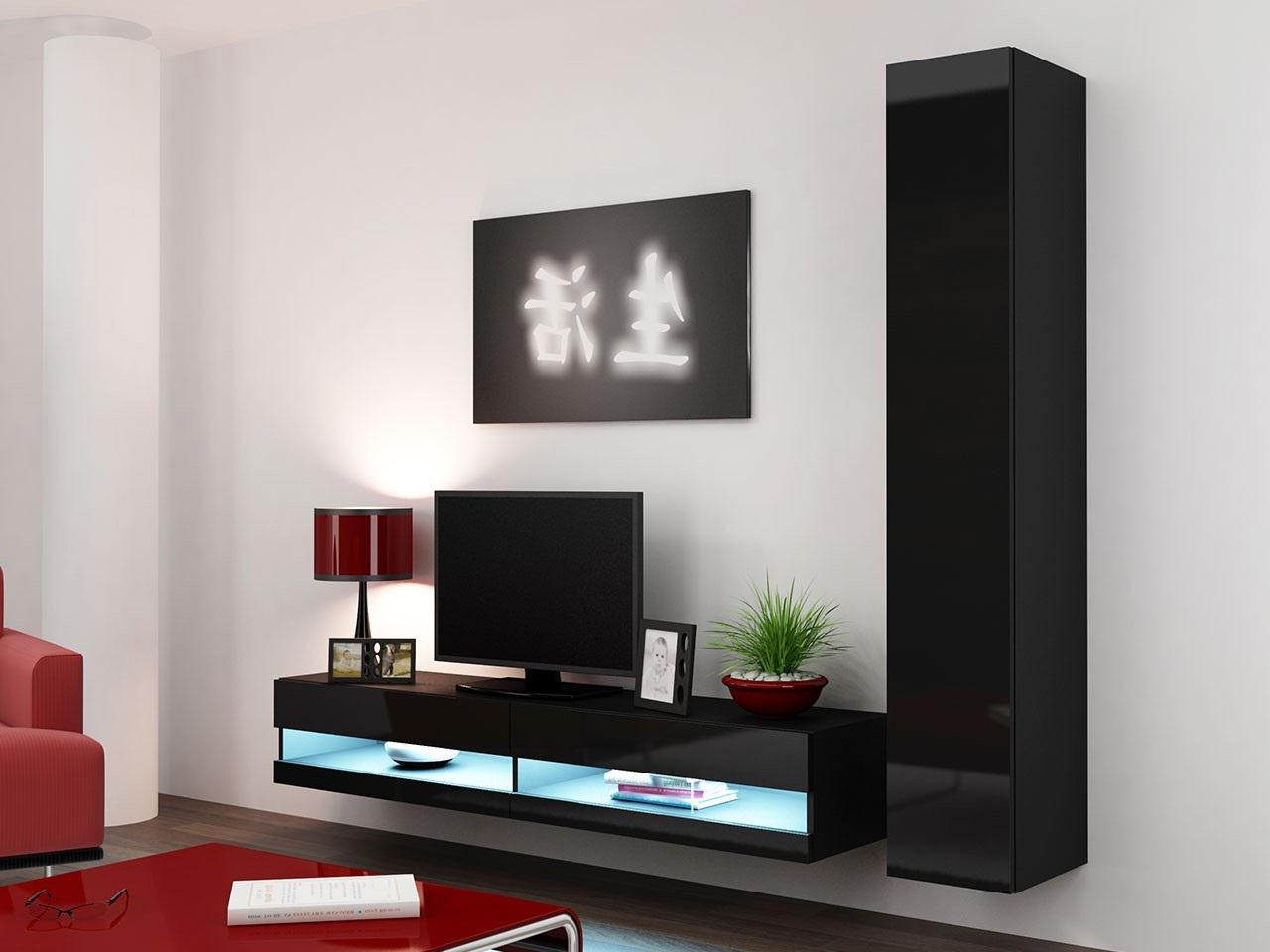 Стінка у вітальню комплект Сama Vigo New 9 з ламінованої ДСП без підсвічування Чорний (22080) - фото 3 Стінка у вітальню комплект Сama Vigo New 9 з ламінованої ДСП без підсвічування Чорний (22080) - фото 3