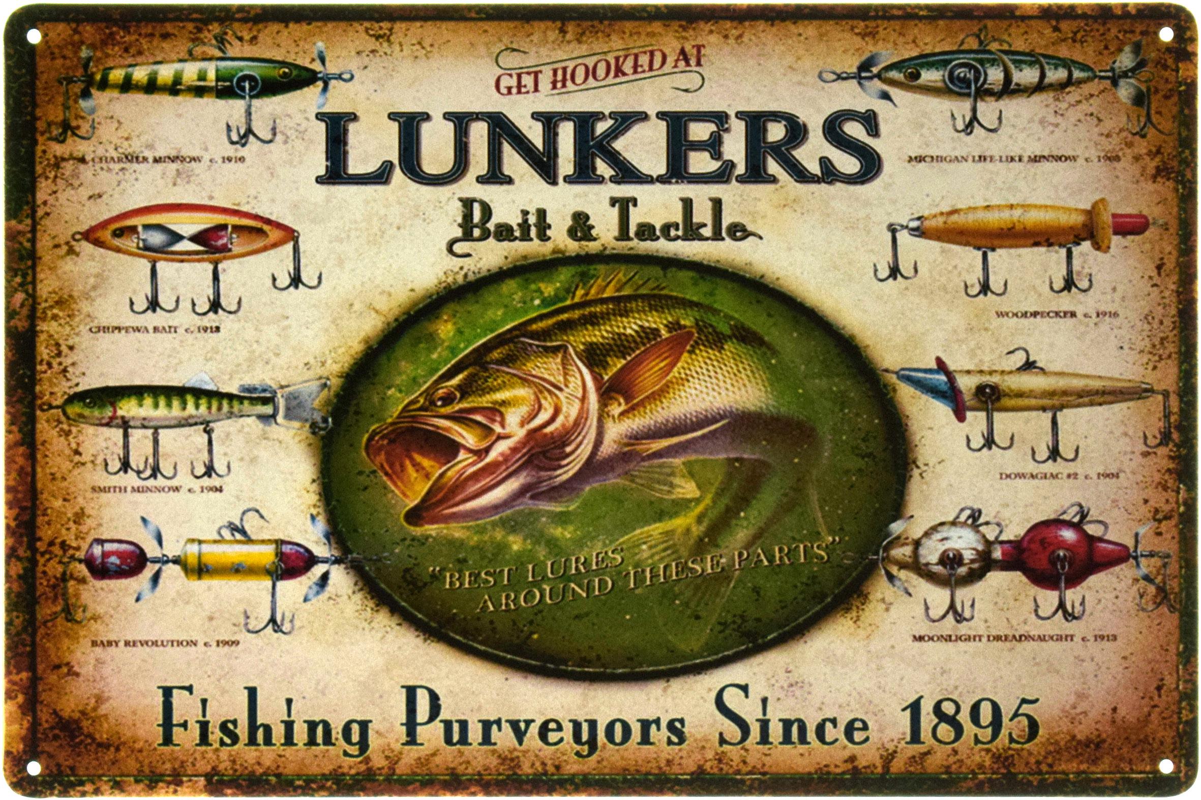 Табличка металлическая Рыболовные Хозяйства С 1895 Года/Fishing Purveyors Since 1895 20x30 см