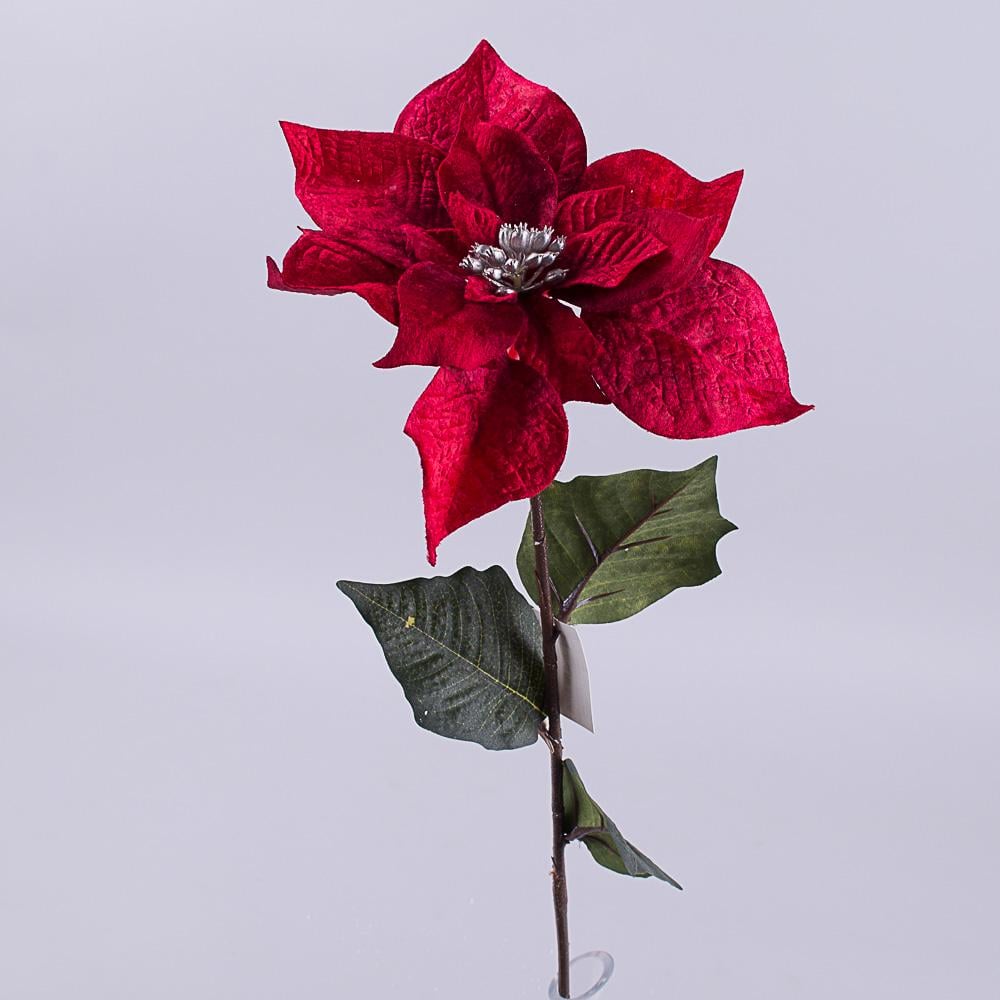 Искусственная пуансетия RD-01 бархатная однотонная высокая Красный (3266-1)