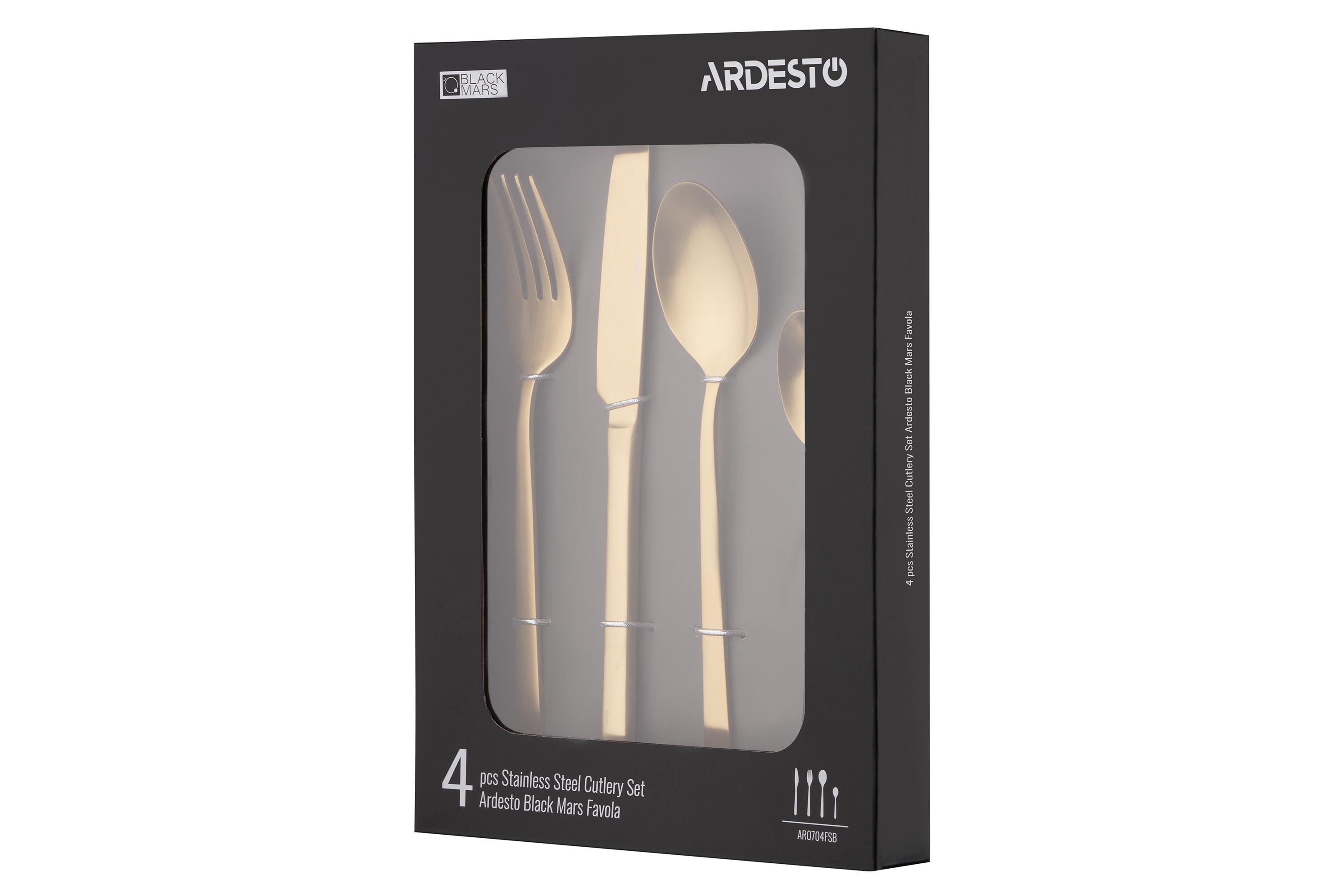 Набір столових приладів Ardesto Black Mars Favola 4 предмети з нержавіючої сталі Золотий (AR0704FSG) - фото 7 Набір столових приладів Ardesto Black Mars Favola 4 предмети з нержавіючої сталі Золотий (AR0704FSG) - фото 7