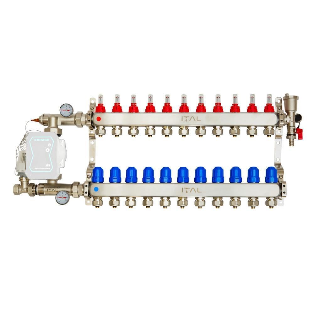 Комплект коллектора с расходомерами ITAL UHW-A011 из нержавеющей стали с прямым подключением (1045516)